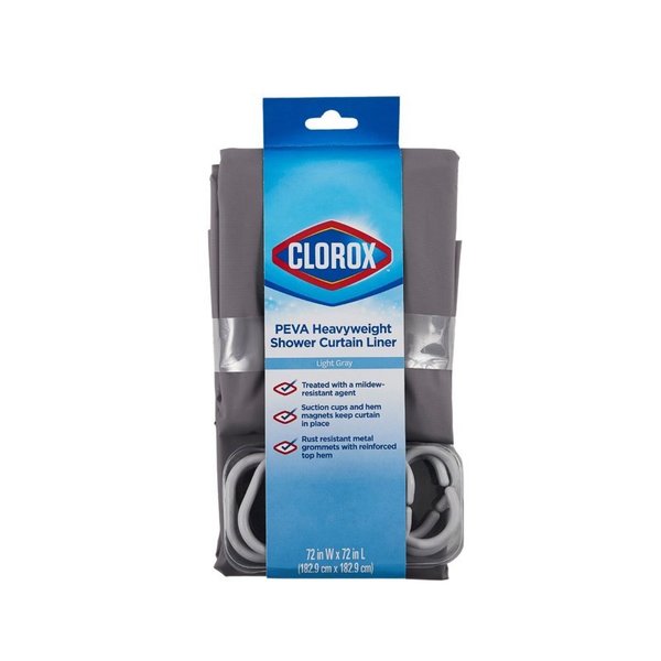 Clorox 70 in. H X 72 in. W Grey Shower Curtain W/Hooks PEVA MSI008334